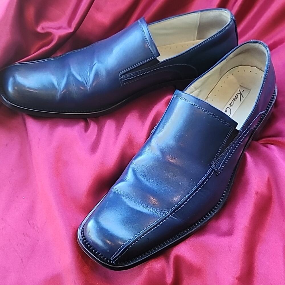 CUSTOM DYED BLUE 10.5 Kenneth Cole square toe slip on dress loafer leath…